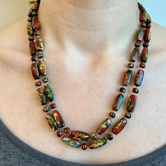 Vintage Long Strand Faux Oxidized Bead Necklace - Picture 2 of 7